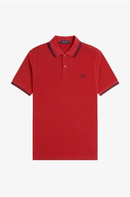 Fred Perry polo de manga corta con ribete de dos franjas color rojo tostado