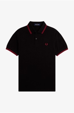 M3600 Y42 Frede Perry polo negro con ribetes y manga corta. Ropa para hombre