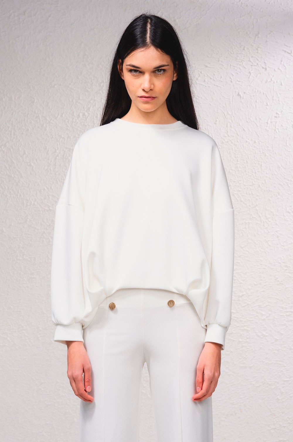 SMF sudadera oversize blanca con acabado abullonado 257589