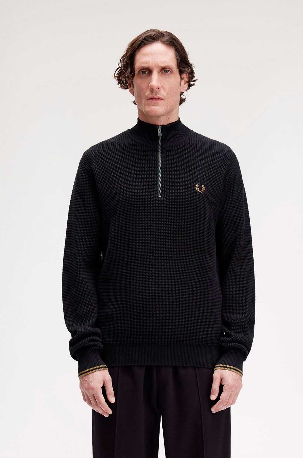 Fred Perry jersey negro punto gofrado
