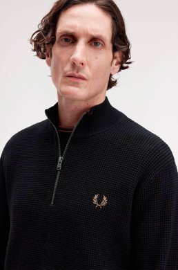 Fred Perry jersey punto gofrado media cremallera negro K8557 102