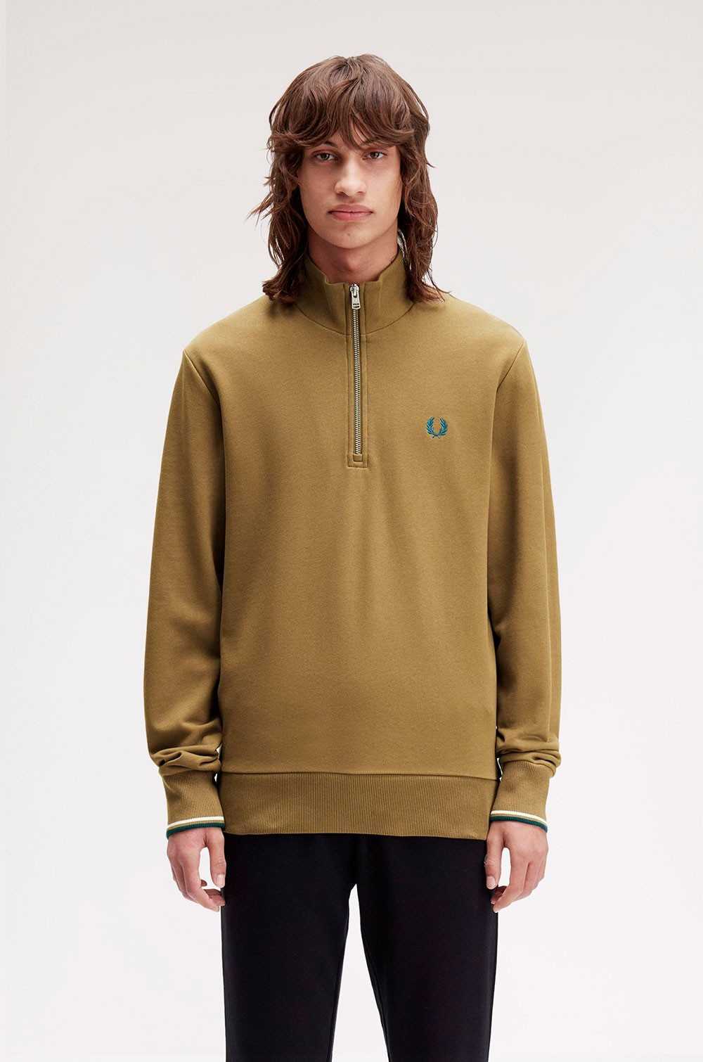Fred Perry sudadera piedra sombreada media cremallera