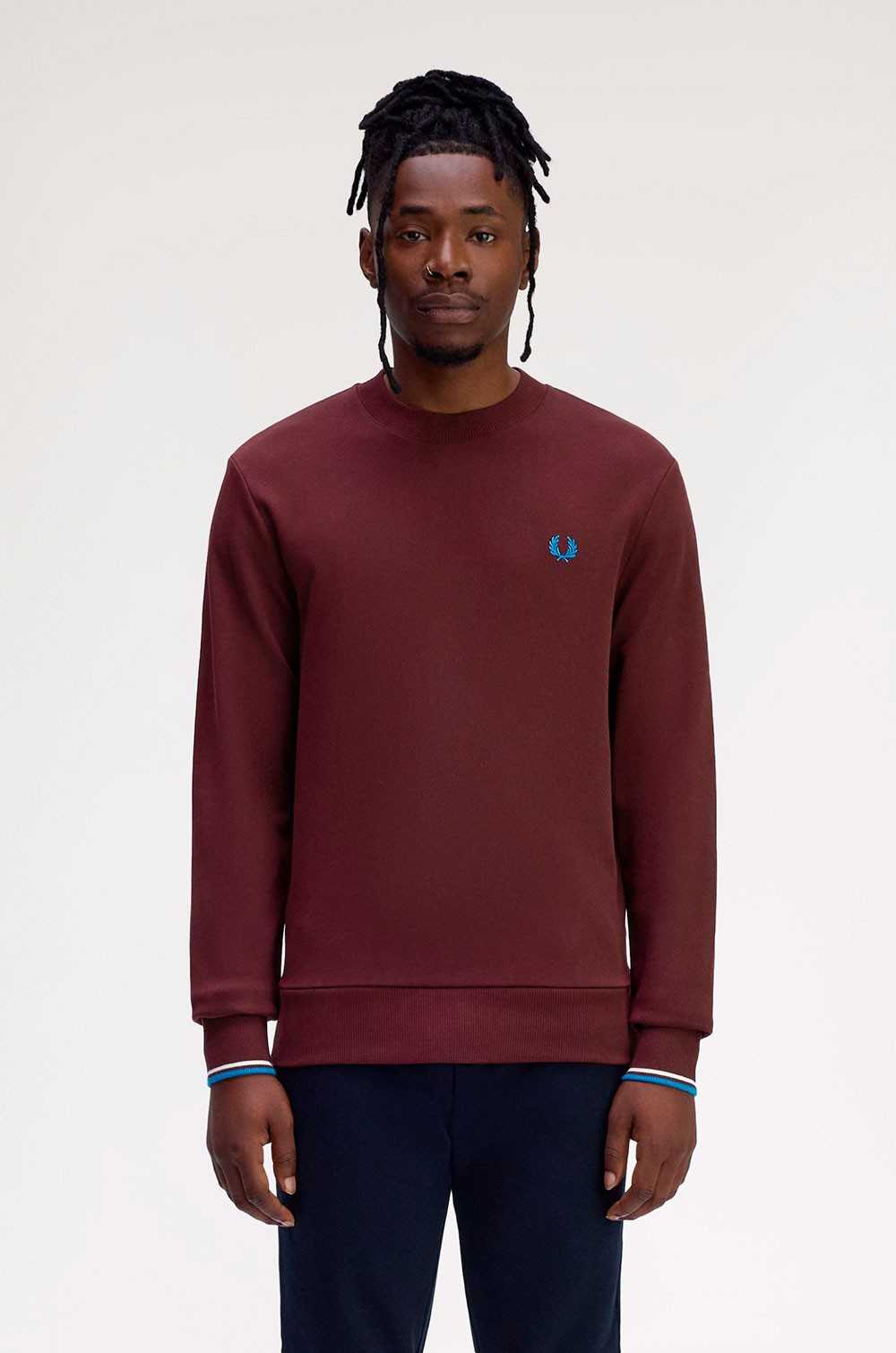 Fred Perry sudadera rojo oscuro con ribete con dos franjas