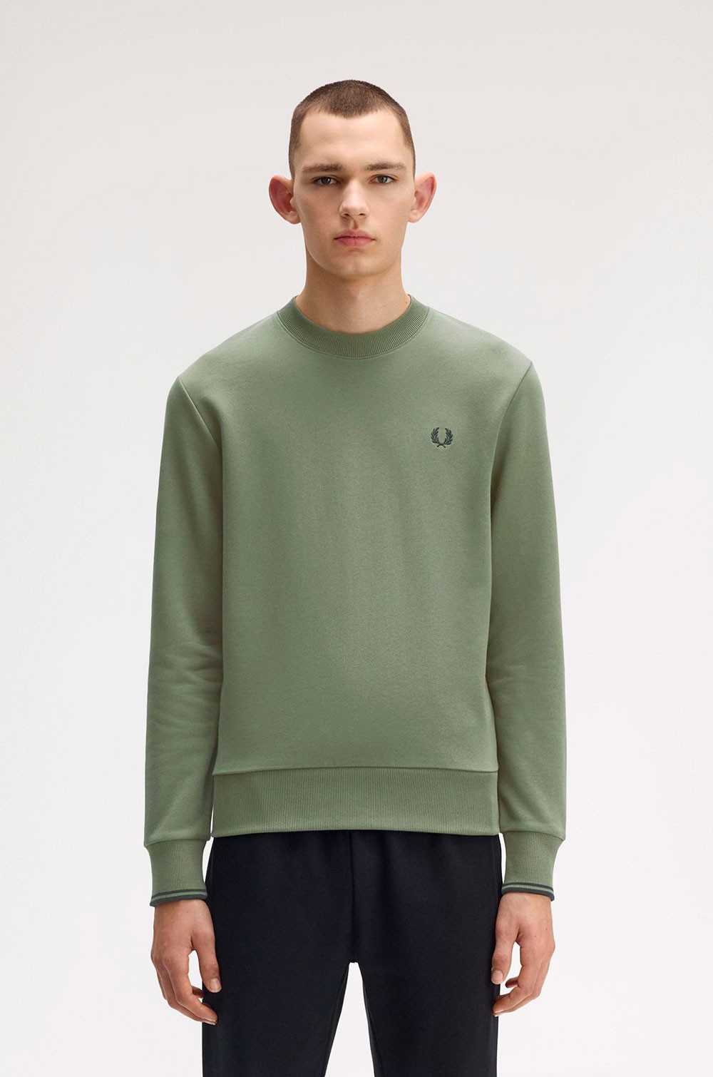 Fred Perry sudadera verde con ribete con franjas