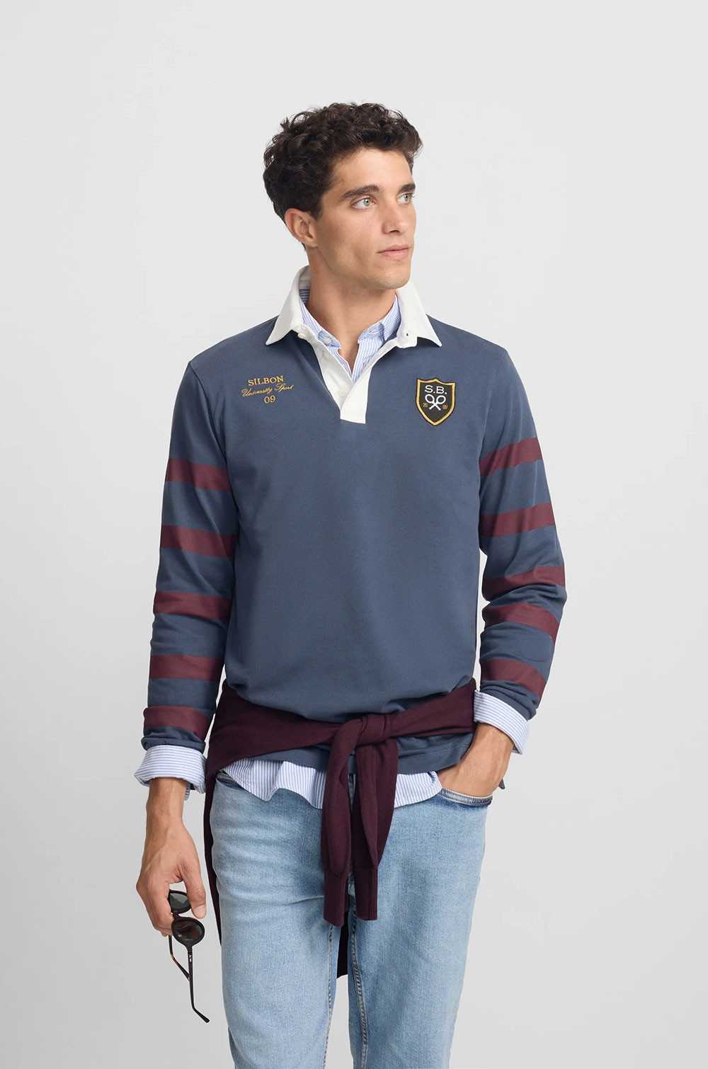 Silbon polo clásico rugby escudo azul marino
