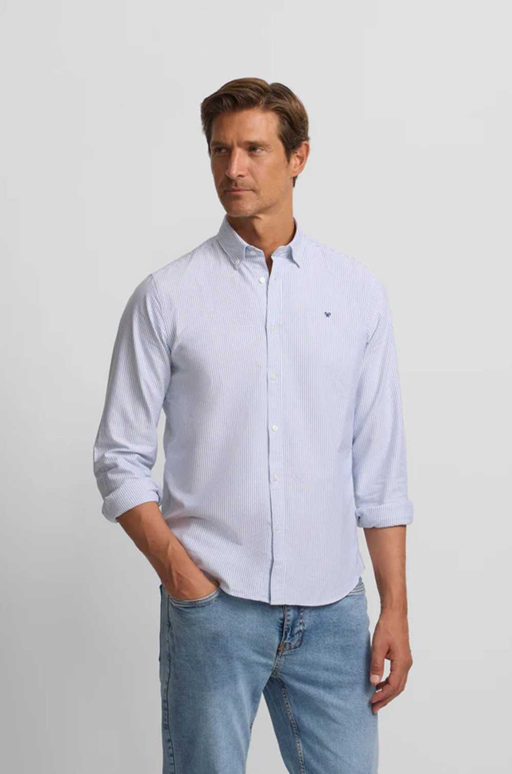 Silbon camisa sport Oxford raquetas raya azul marino