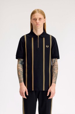 Fred Perry polo negro rayas verticales champán