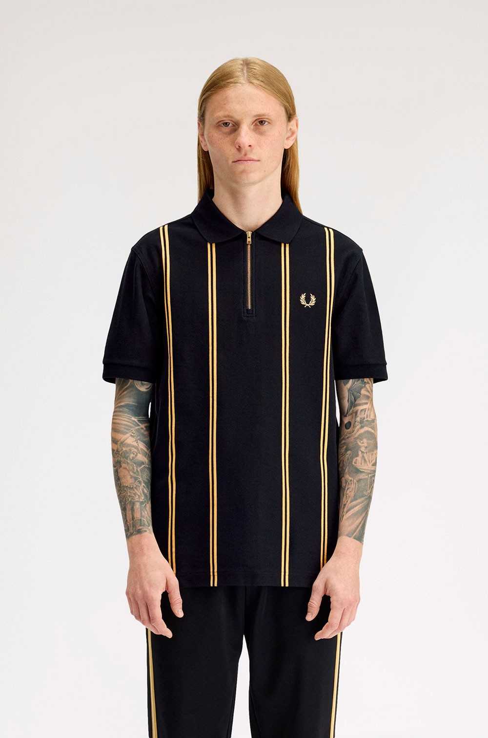 Fred Perry polo negro rayas verticales champán