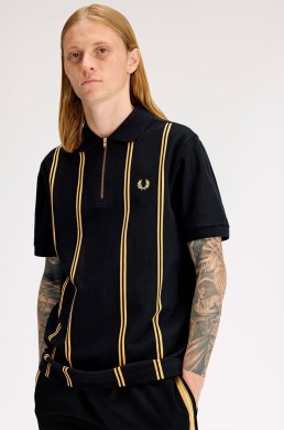 Fred Perry polo manga corta negro con rayas verticales champán