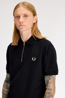 Fred Perry polo negro media cremallera con cinta deportiva
