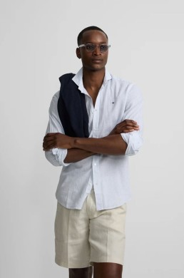 Camisa sport lino rayas celeste Silbon hombre