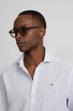 Camisa sport lino rayas verde Silbon hombre