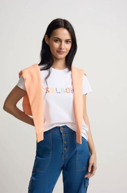 Camiseta Silbon blanca tejido suave detalle frontal mujer