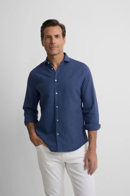 Camisa Silbon lino azul tejido ligero detalle frontal