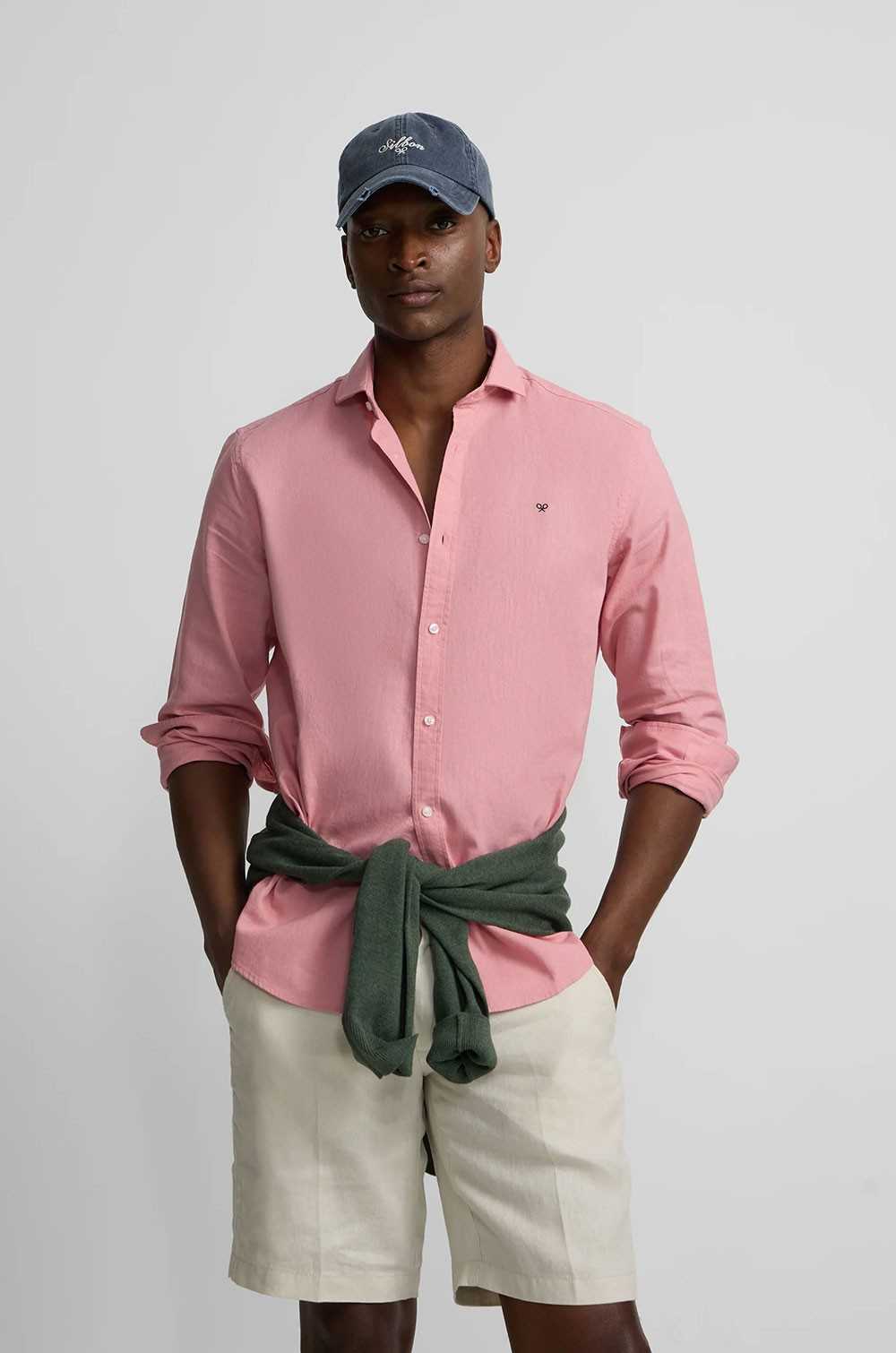Camisa sport Summer lino rosa Silbon hombre