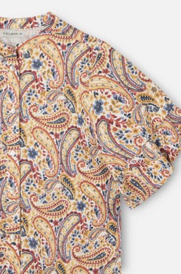Detalle volante manga blusa Silbon estampado naranja