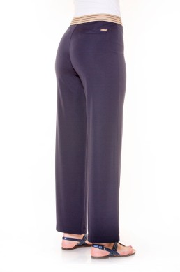 Pantalón azul marino Waltron tejido fino fluido detalle lateral