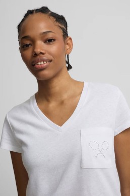 Camiseta Silbon lino algodón blanca detalle frontal