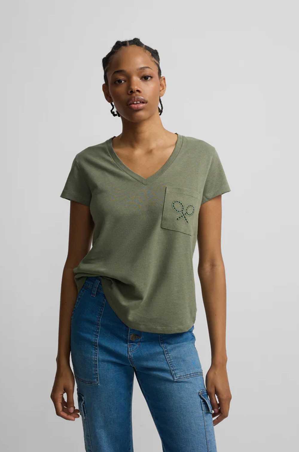 Camiseta bolsillo raqueta verde Silbon mujer