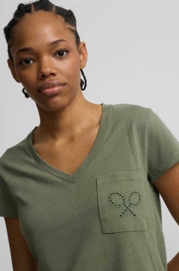 Camiseta Silbon lino algodón verde detalle frontal