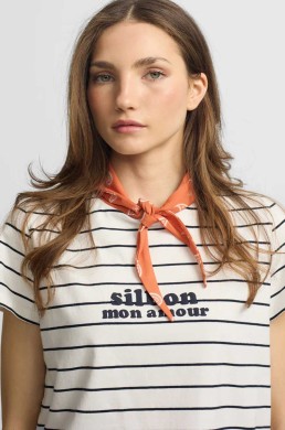 Camiseta Silbon algodón rayas azules detalle frontal