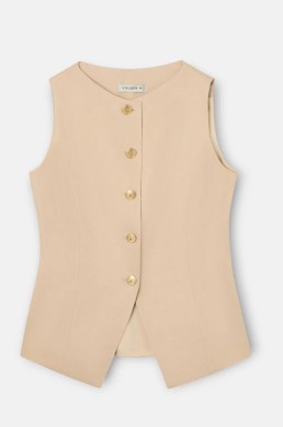 Chaleco Silbon lino beige detalle frontal