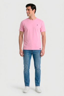 Camiseta casual rosa hombre Valecuatro manga corta