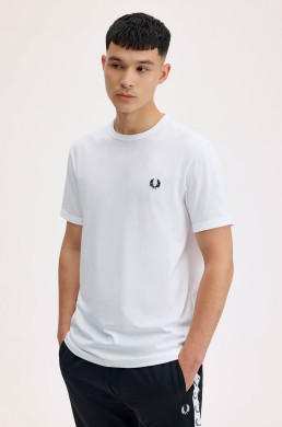 Camiseta blanca Fred Perry cuello canalé contraste