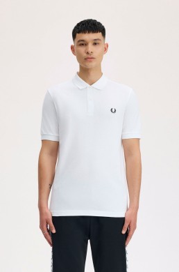 Polo blanco Fred Perry corona azul marino hombre