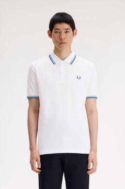 Polo blanco nieve Fred Perry ribetes verde menta intenso y Soho Eclipse