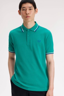 Fred Perry polo de manga corta verde menta intenso con ribetes