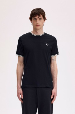Camiseta negra ribete blanco Fred Perry hombre