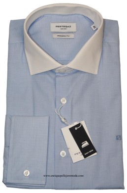 Camisa celeste cuello blanco Pertegaz hombre