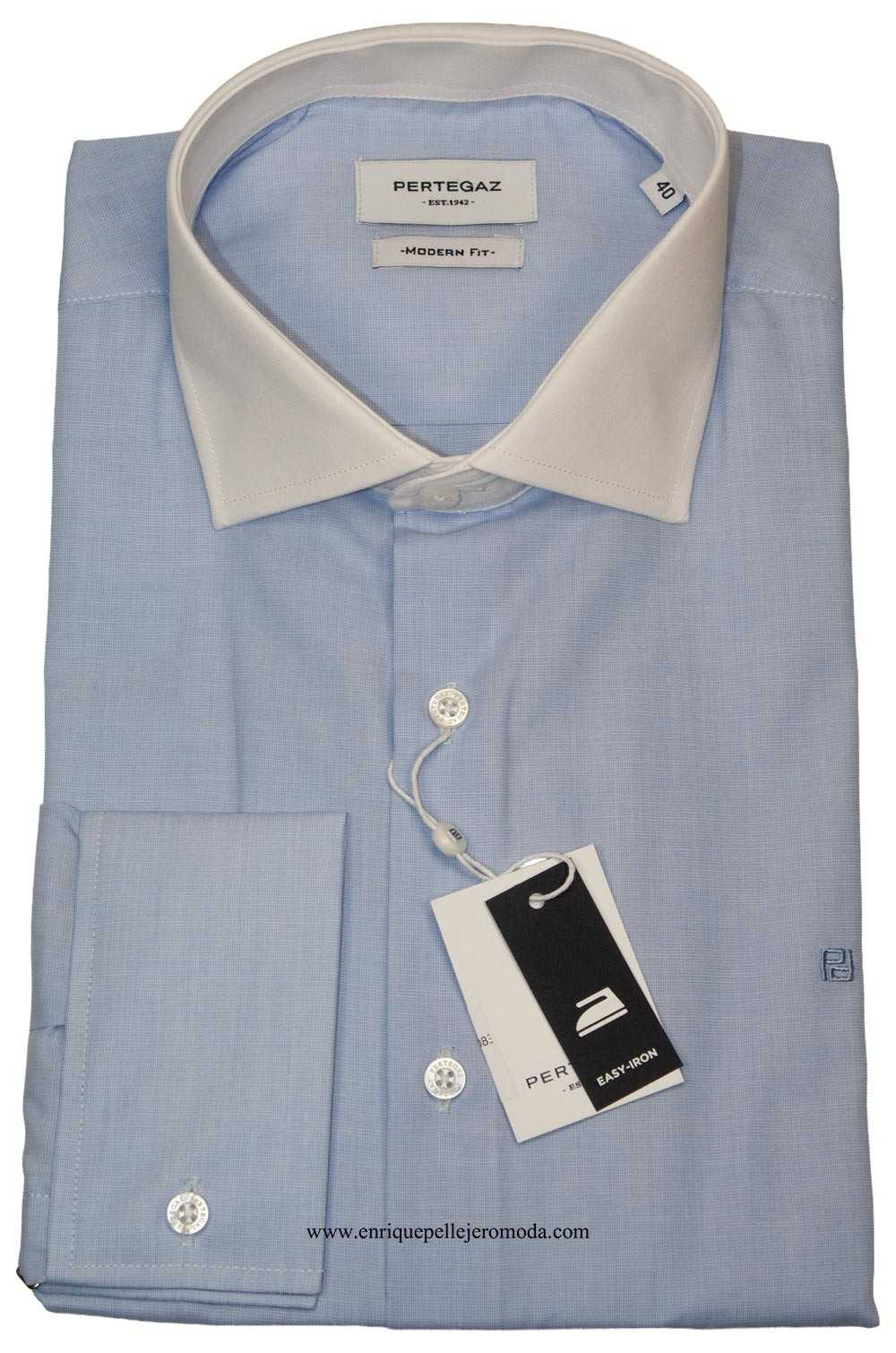 Camisa celeste cuello blanco Pertegaz hombre