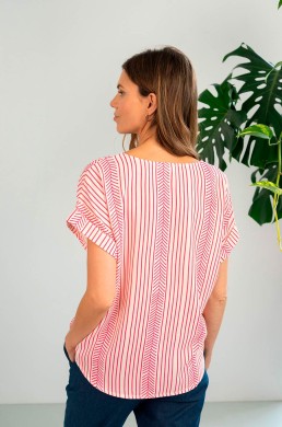 Blusa rayas fresa detalle espalda marca Hongo ropa mujer