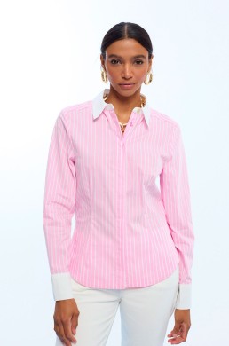 Camisa popelín entallada rayas rosa Lola Casademunt