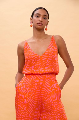 Top lencero animal print naranja y rosa Lola Casademunt mujer