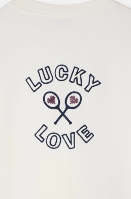 Detalle bordado Lucky Love y raquetas en sudadera Silbon mujer