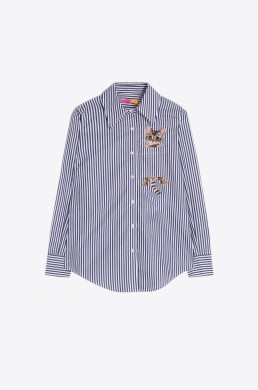 Camisa algodón rayas azul marino Vilagallo mujer