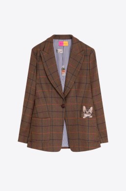 Chaqueta americana cuadros camel gato bordado Vilagallo mujer