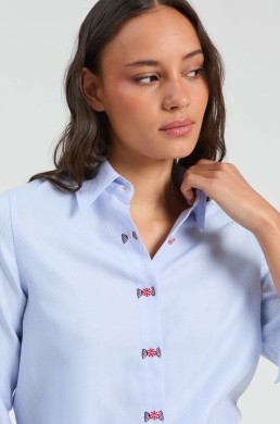 Detalle camisa celeste espiga bordados Vilagallo mujer
