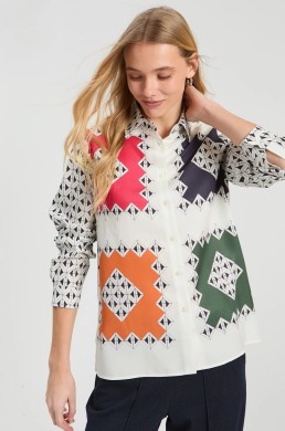 Camisa blanca geométrica multicolor Vilagallo mujer