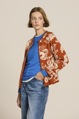 Chaqueta de punto floral teja y crudo Escorpion mujer