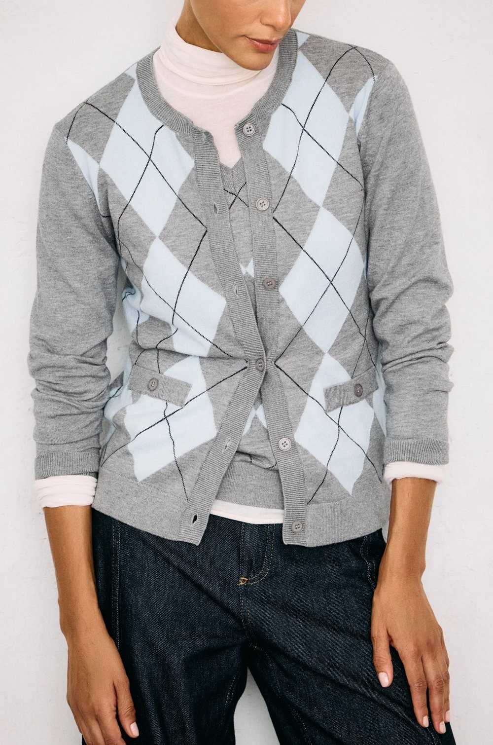 Cárdigan tricolor de rombos gris y azul Escorpion mujer