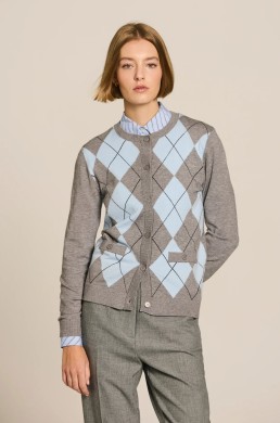 Cárdigan gris y azul de rombos Escorpion look mujer