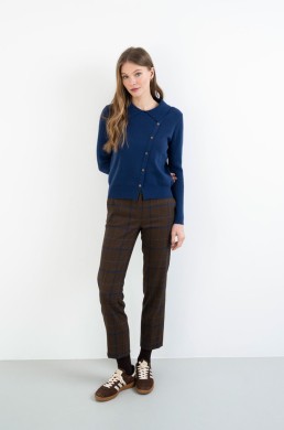 Pantalón tobillero de cuadros marrón y azul Hongo mujer