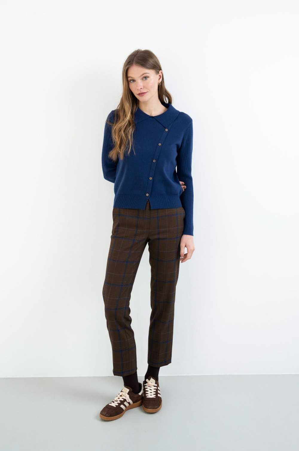 Pantalón tobillero de cuadros marrón y azul Hongo mujer