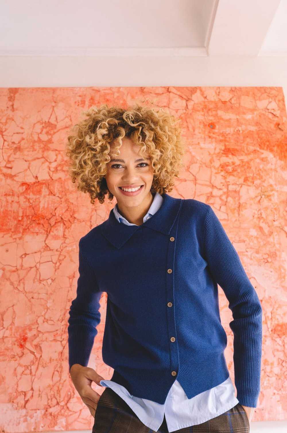 Jersey de punto azul con cuello camisero Hongo