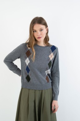 Jersey gris de rombos multicolor Hongo mujer