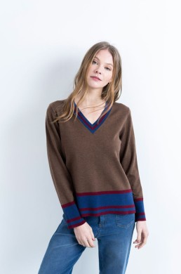Jersey de punto marrón Hongo mujer vista frontal